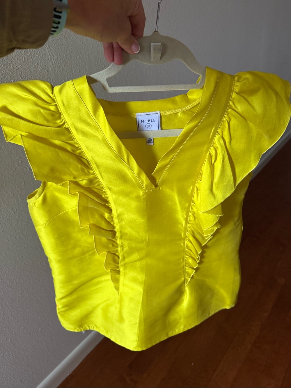 Bright Yellow Ruffle V-Neck Blouse